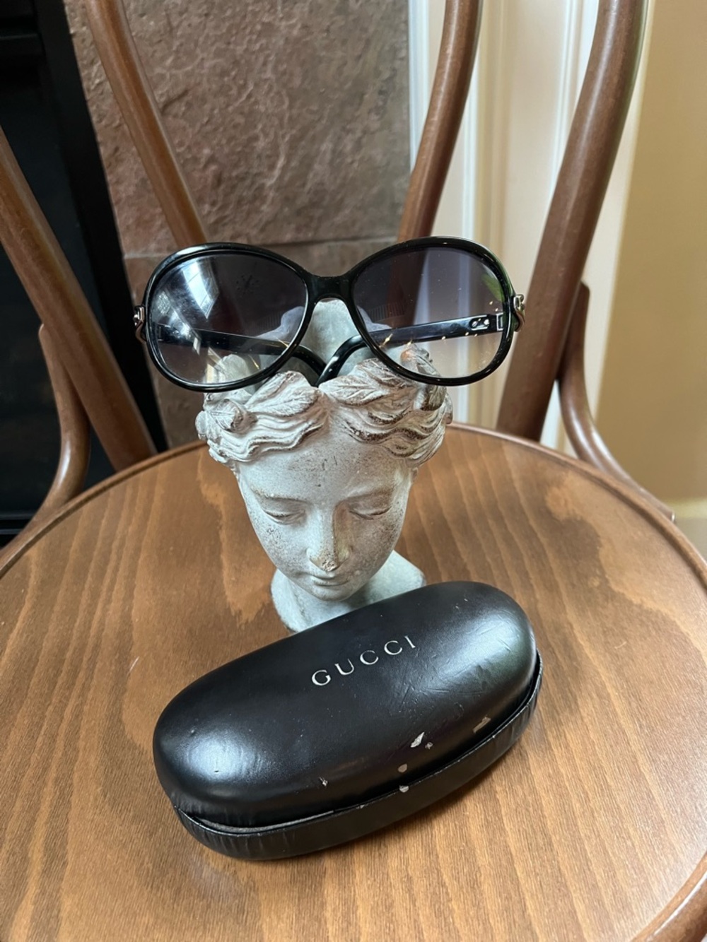 Gucci Y2K Women's Black Oversized Round Sunglasses Horsebit Logo Frida Giannini